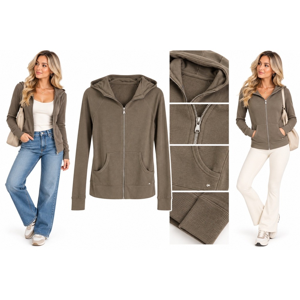 Victoria's Secret Hoodie S Taupe Brown Full Zip Y2K 2000s Fitted Lounge Casual
